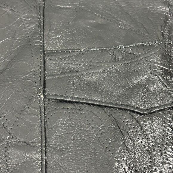 Leather Works Mens 2XL Patchwork Black Genuine Leather Snap Vest Pockets - Picture 16 of 16